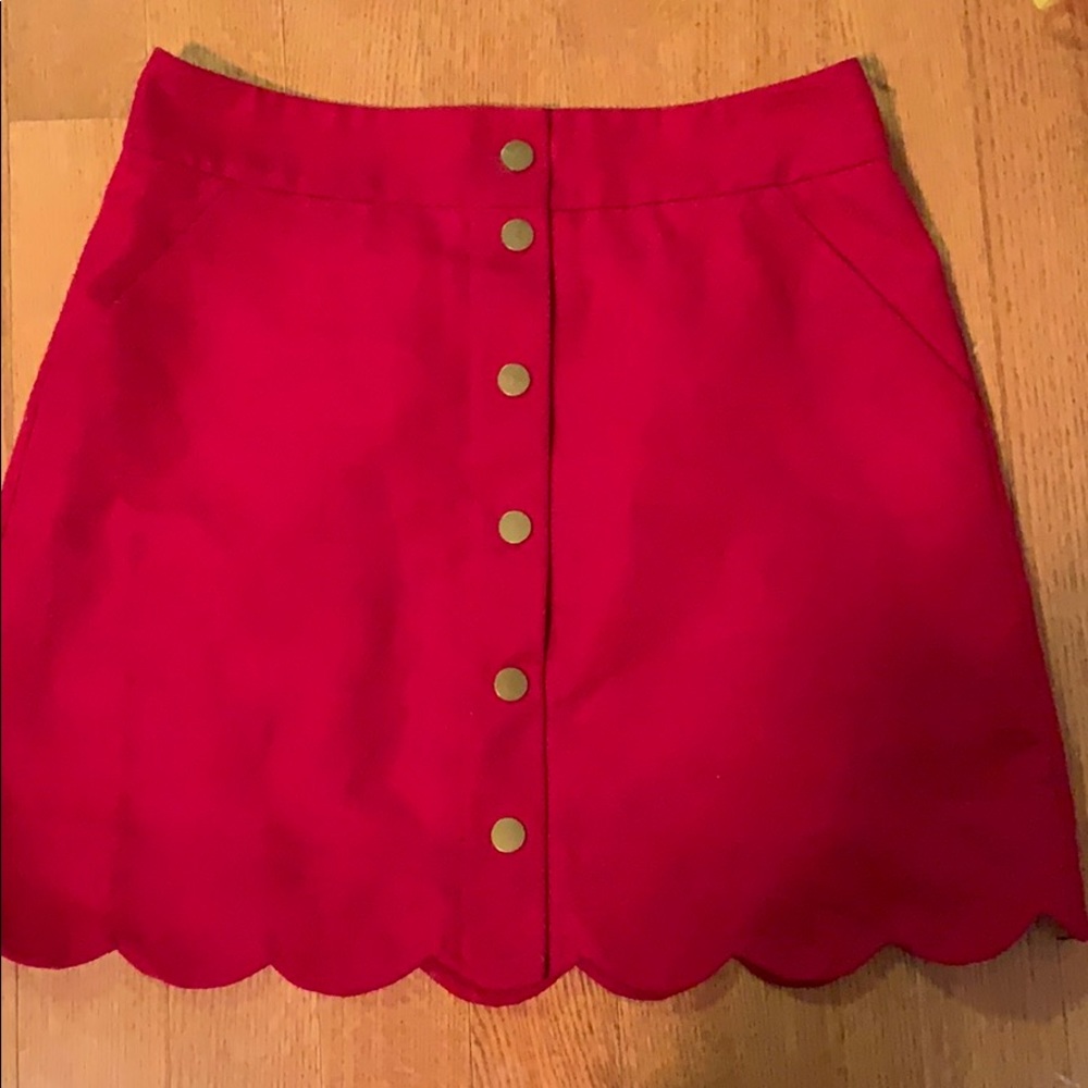 Jcrew red scalloped skirt